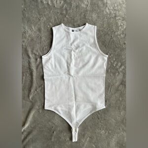 White Bodysuit Sleeveless Stretch Basic Top